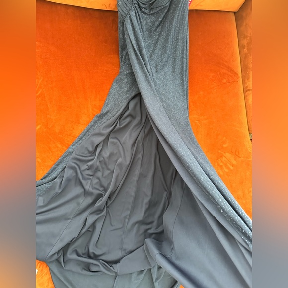 B. Smart 1 shoulder Sparkly Navy Formal Body Con Open Back Prom Maxi Dress Small - Picture 11 of 11